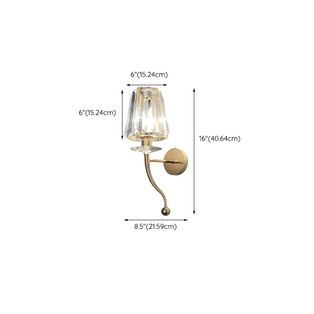 Elegant Crystal Smooth Gilded Metal Wall Sconce