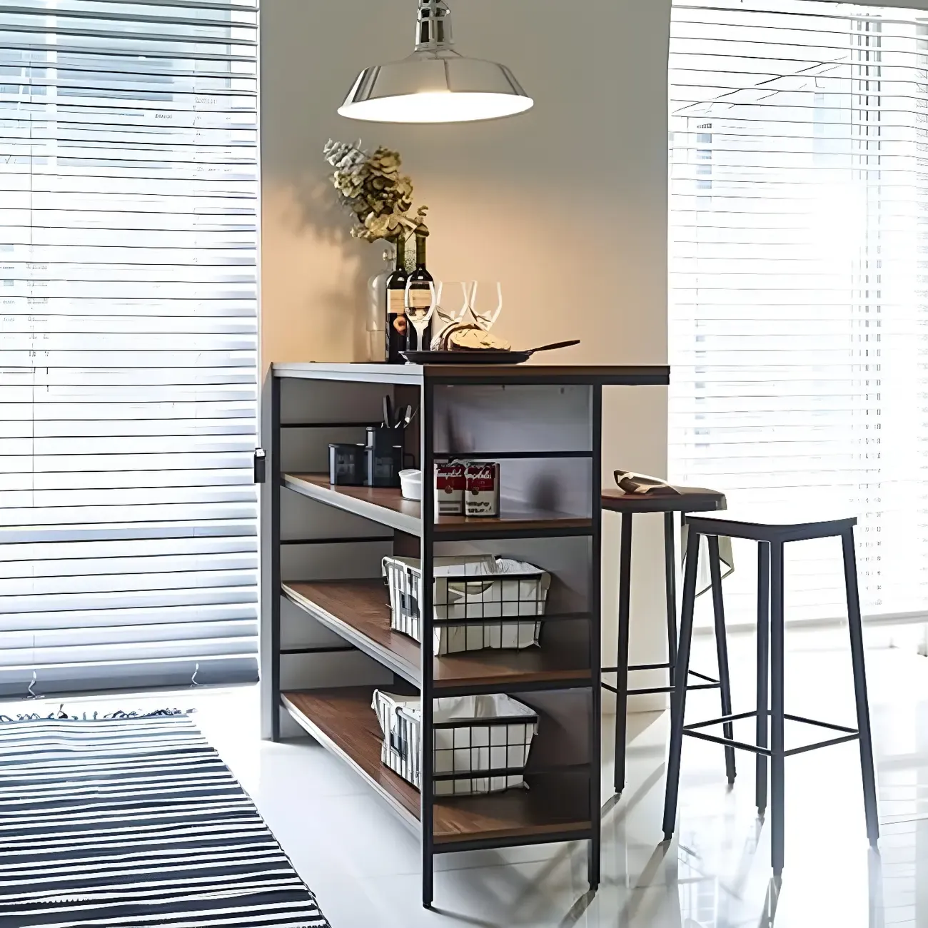 Industrial Brown Wooden 3-Tier Rear Shelf Bar Tables