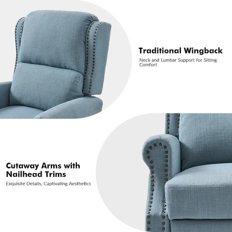 Traditional Roll Arm Manual Recliner with Solid Wood Legs
