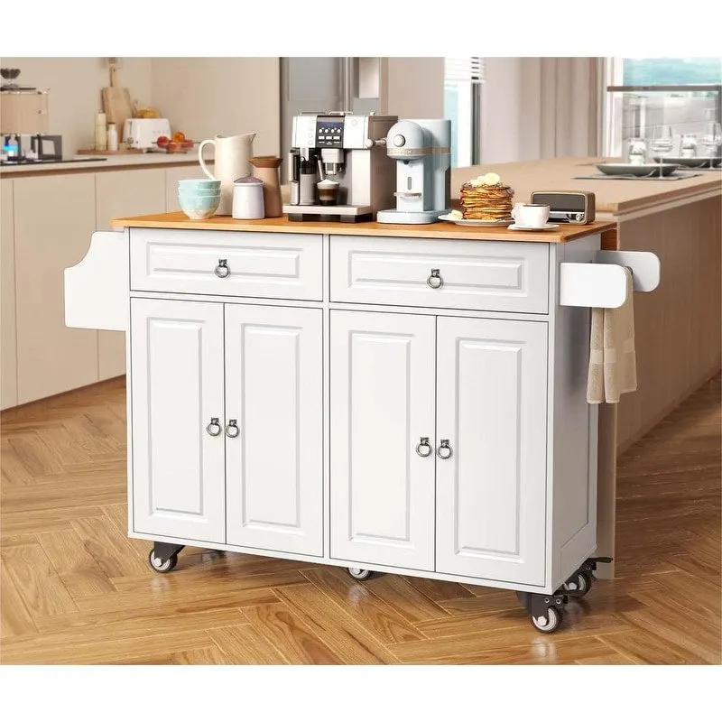 Kitchen Island Cart with Solid Wood Top and Locking Wheels
