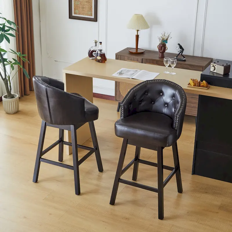 Roomfitters 33.25 Swivel Upholstered Counter Stools, Set of 2 Armless Bar Chairs with Rubberwood Frame and Footrest