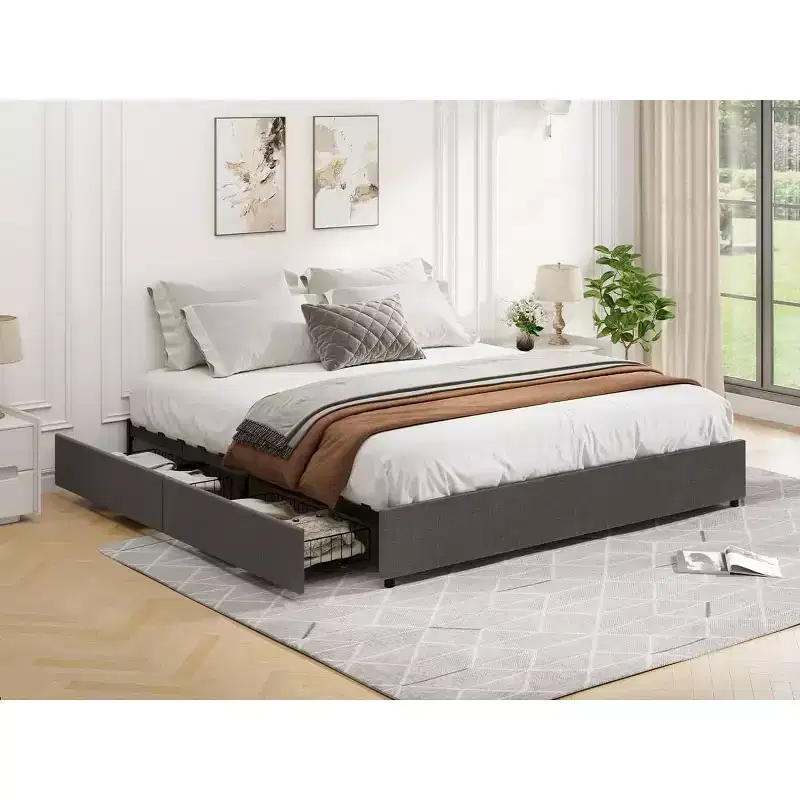 Bed Frame with 4 DrawersFabric Upholstered, Easy Assembly