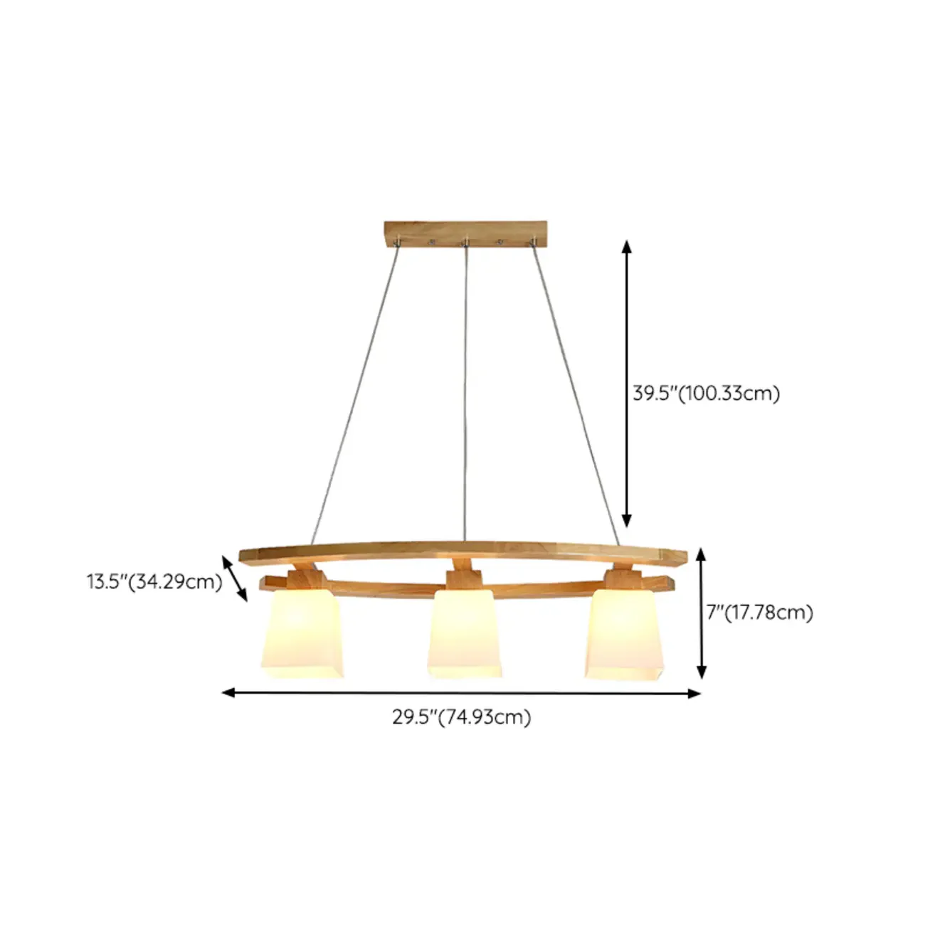 Modern 3-Light Wooden Glass Pendant Light Island Hanging