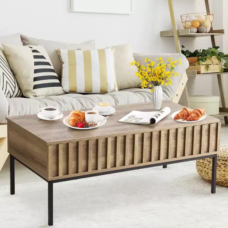 Teak Brown Lift Top Coffee Table with Hidden Storage, 43