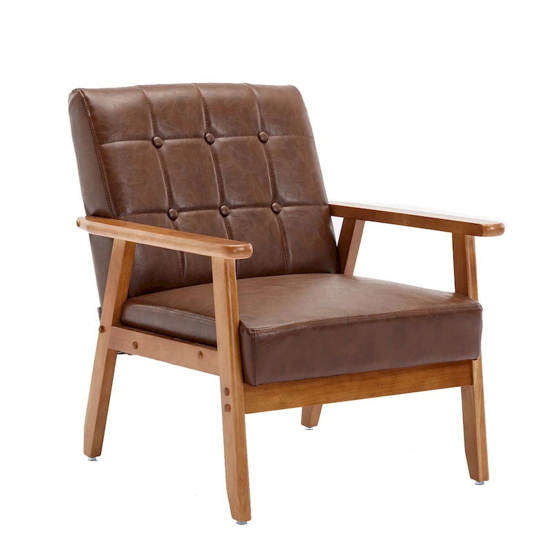 Linen/PU Upholstered Tufted Living Room/Bedroom Accent Chair With Wood Legs