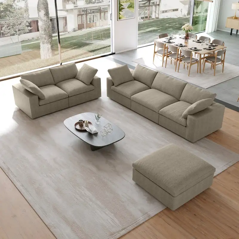 3PCS Living Room Sofa Set,Modern Living Room Sofa with Storage Ottoman