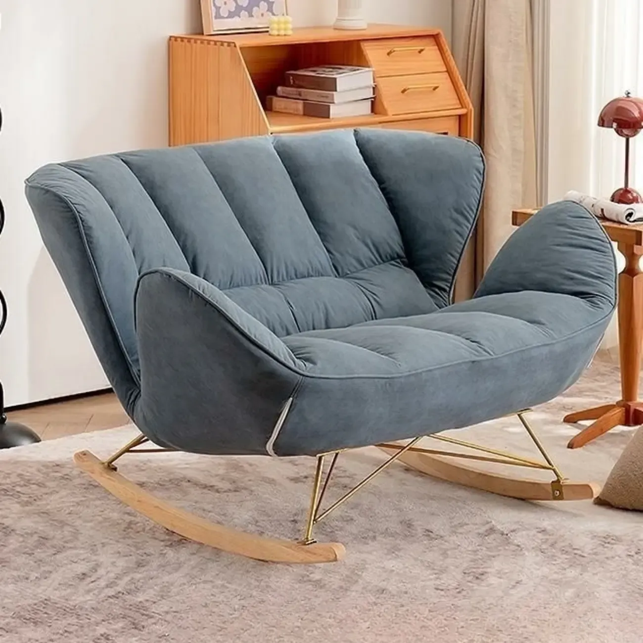 Living Room Upholstered Rocking Chair with Cushion