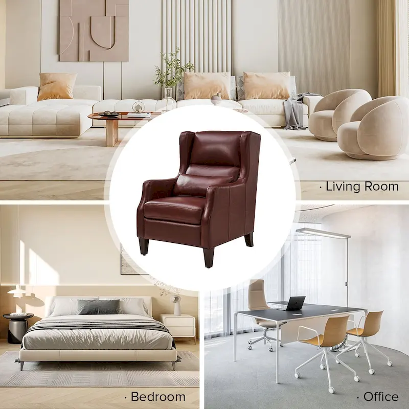 Erich Genuine Leather Wingback Armchair with Pillow by HULALA HOME