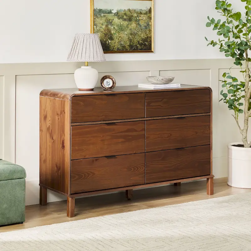 6-Drawer Solid Wood Dresser with Curved Top