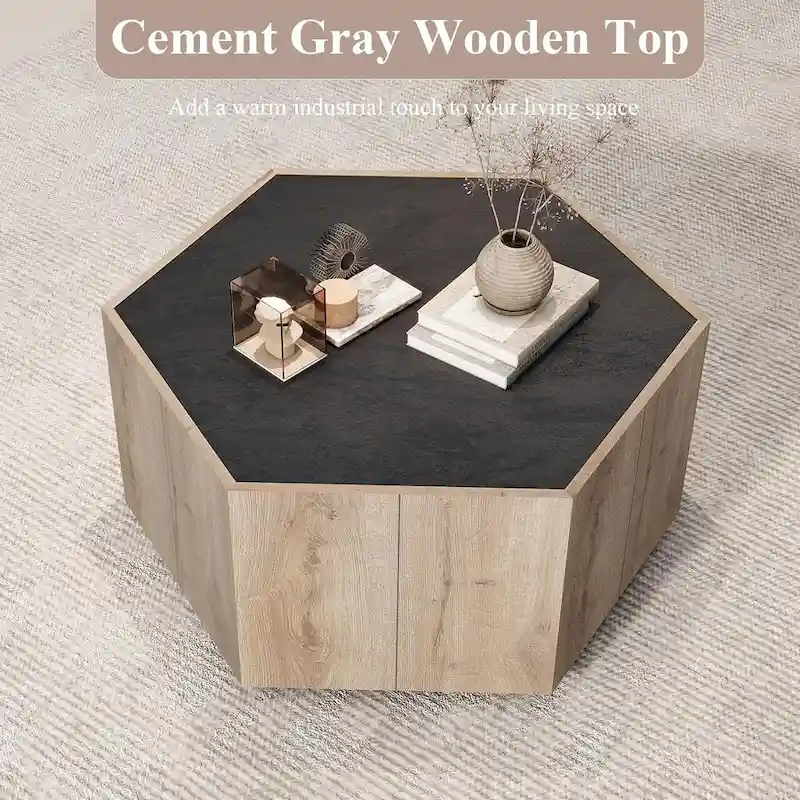 Hexagonal Coffee Table, Scratch Resistant Center Table with Drawers
