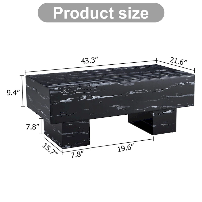 43.3 MDF Coffee Table with Black Marble Texture and 300lbs Weight Capacity