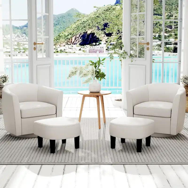 Swivel Barrel Chair with Ottoman Footrest Curved Backrest