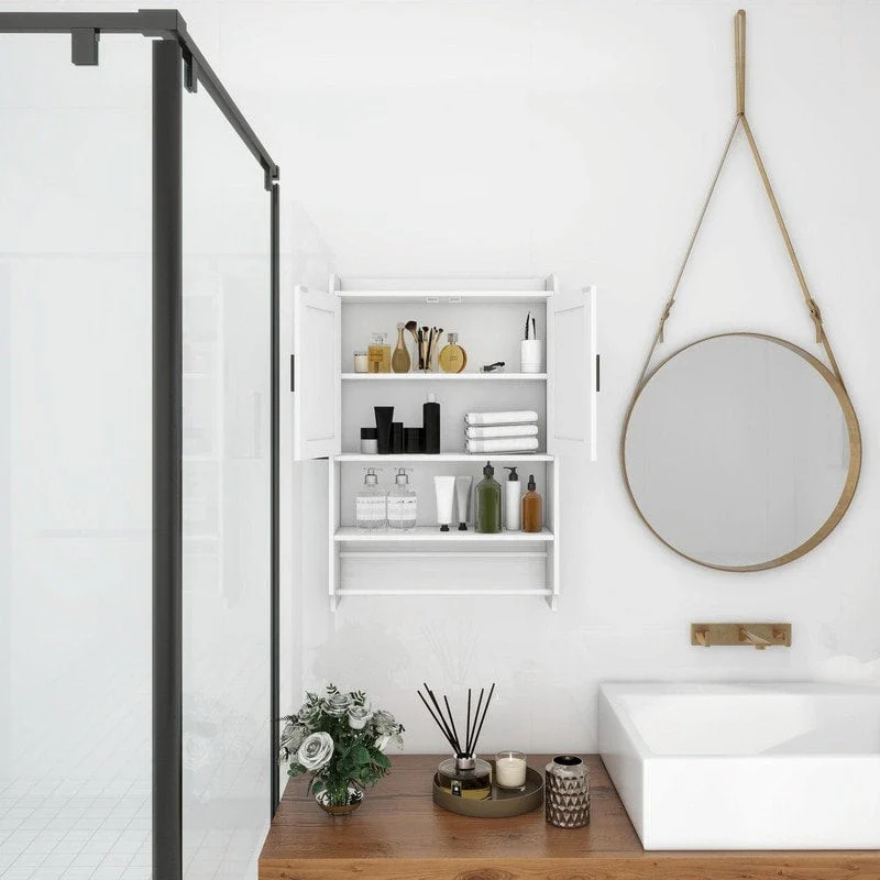 Bathroom Wall Cabinet with Adjustable Shelf, Towel Bar, and Paper Holder