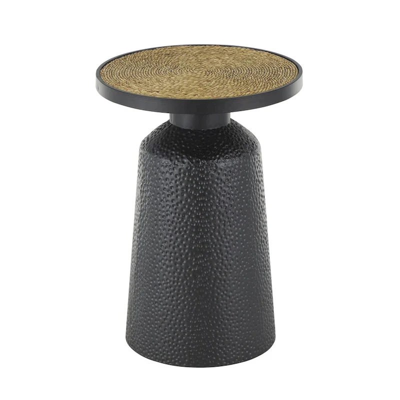 Metal Handmade Side End Accent Table with Rope Tabletop - Black