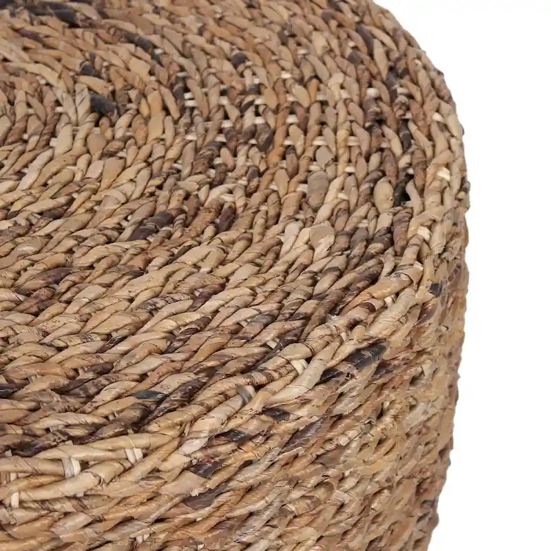 Hand-Woven Natural Abaca Wood Round Coffee Table Ottoman by East at Main