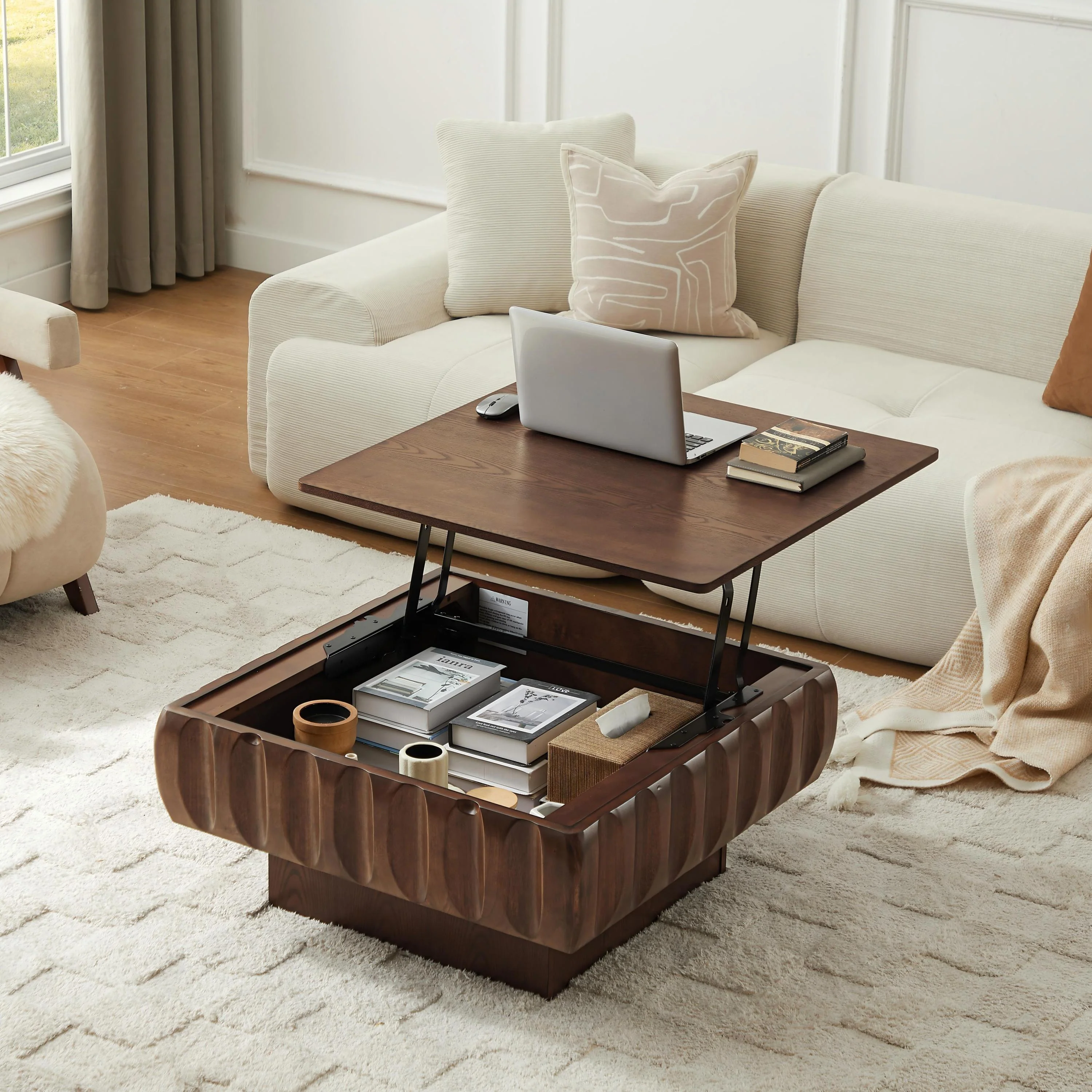 Modern Wood Square Lift-Top Storage Coffee Table