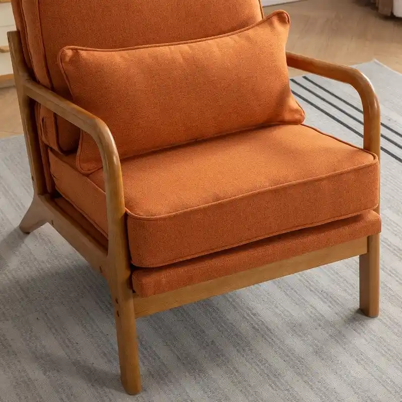 SEYNAR Mid Century Boucle Uplostered Soild Wood Accent Armchair with Pillow