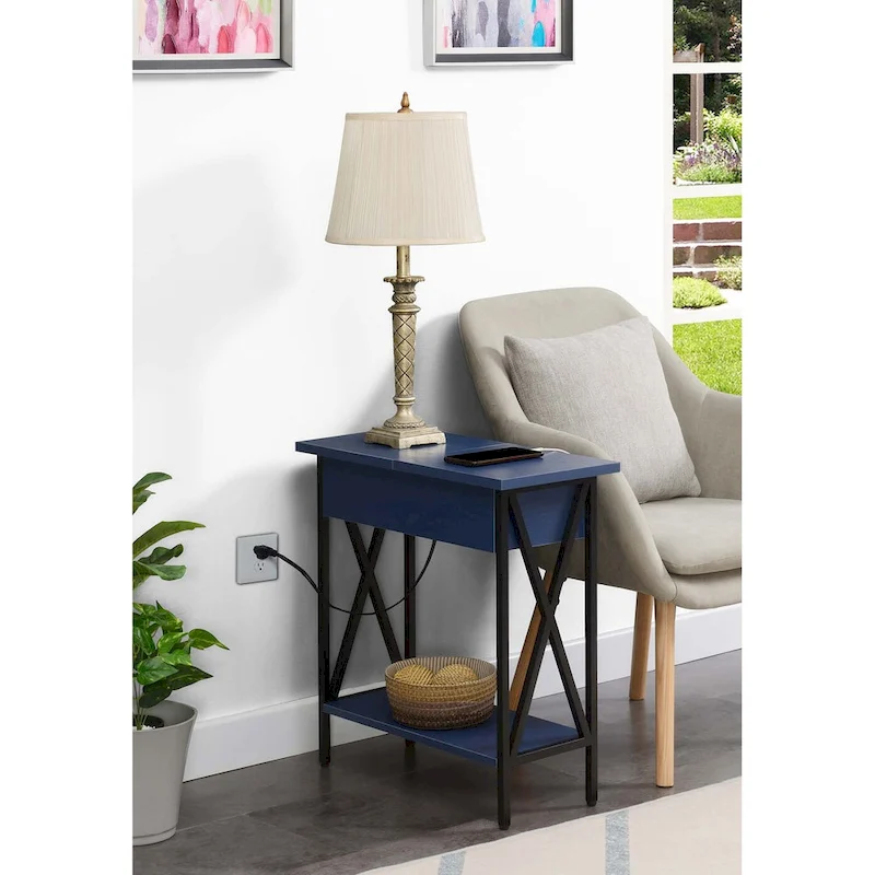 Convenience Concepts Tucson Flip Top End Table with Charging Station and Shelf