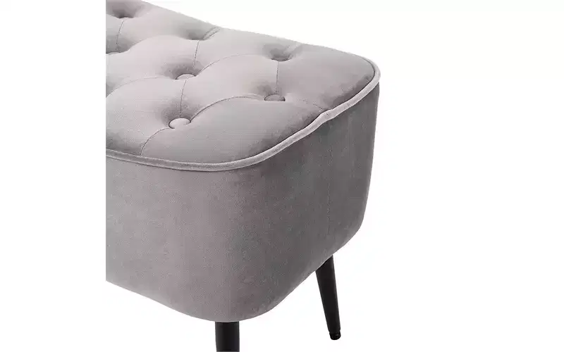 BirdRock Home Tufted Curve Ottoman - Velvet Foot Stool - Grey