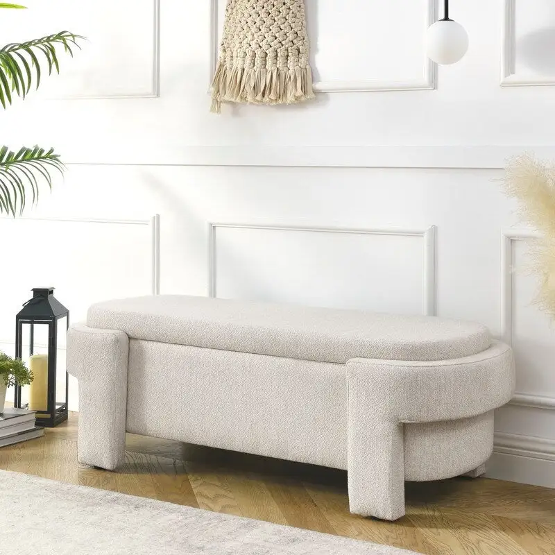 Linen Fabric Upholstered Storage Bench