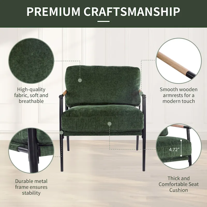 Varsts Modern Upholstered Accent Chair with Wood Frame, Emerald by Christopher Knight Home