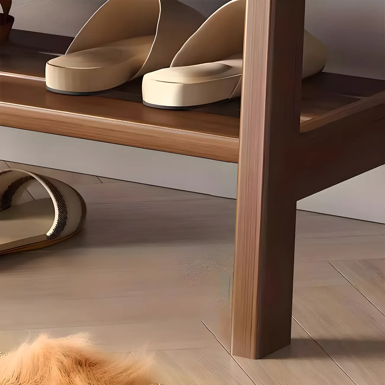 Entryway Solid Wood Cushioned Trapezoid Shoe Bench