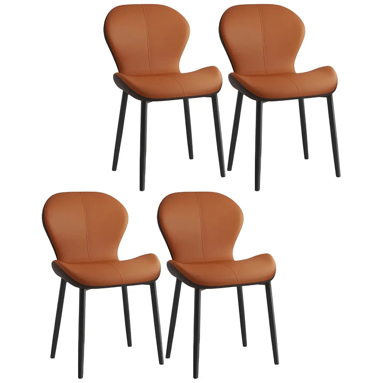 Art Deco Curved Back Leather Dining Chair Solid Back