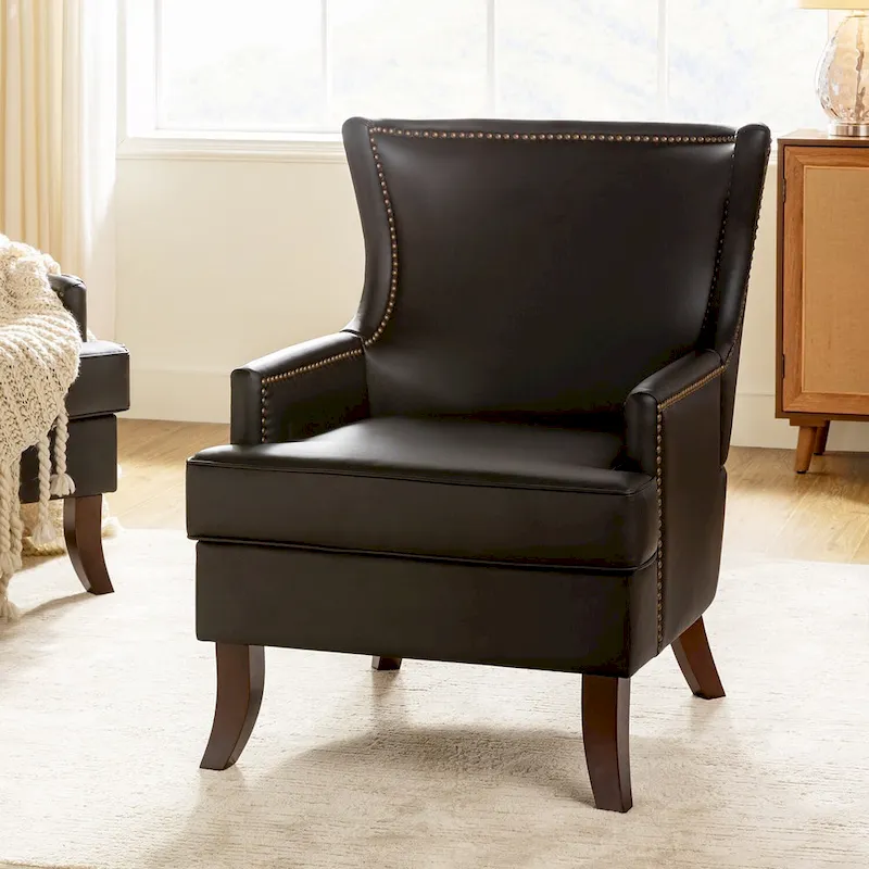 Angeles Mid-century Modern Ergonomic Vegan Leather Armchair with Wingback by HULALA HOME