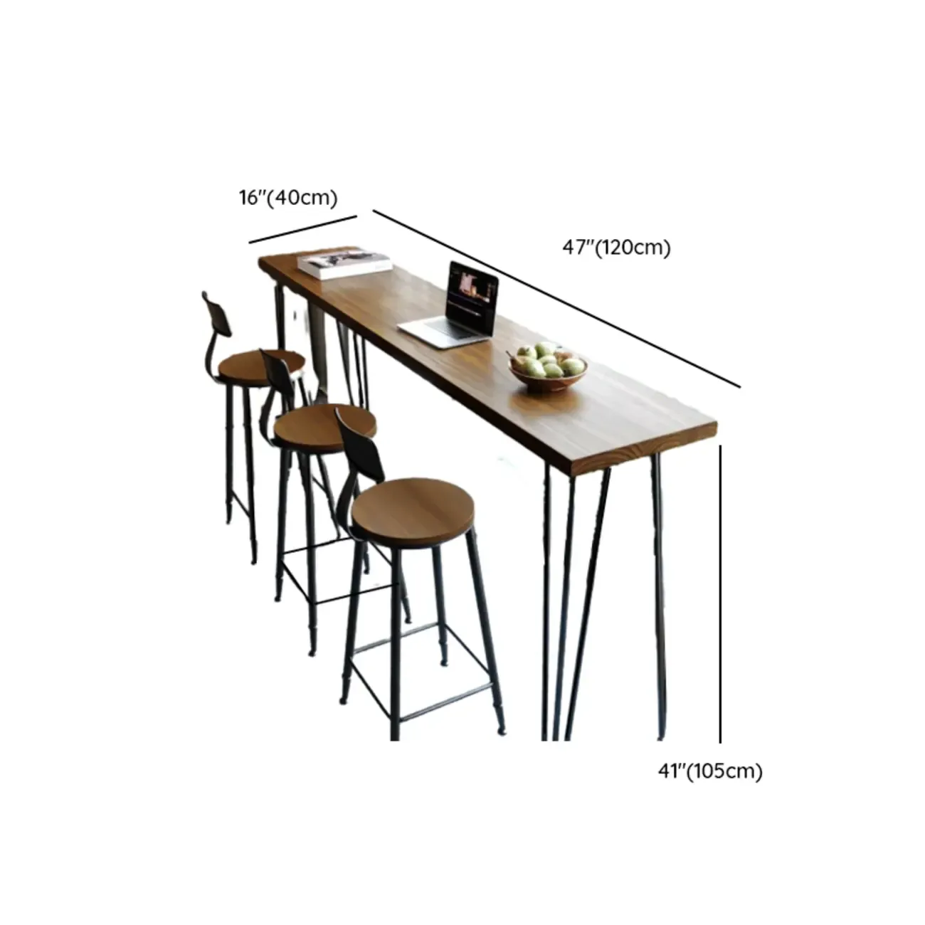 Modern brown wood and metal bar table