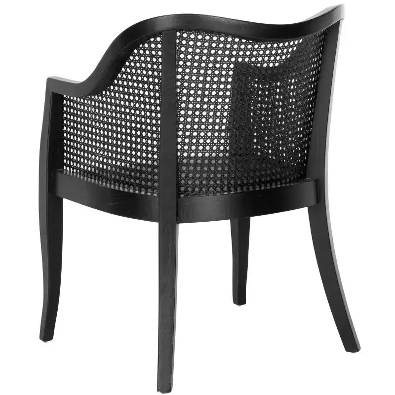 Cane Dining Arm Chair – Elm Wood Frame, Curved Back, White, 275 lb Capacity