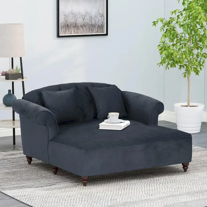 Charcoal 66 Upholstered Loveseat Chaise Lounge Chair with Birch Legs