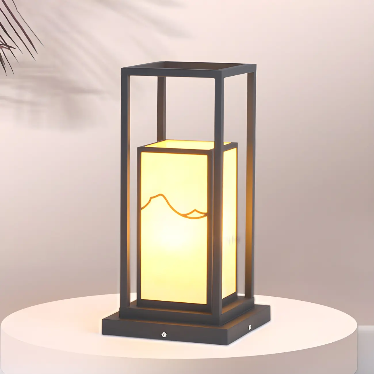 Black Metal Glass Geometric Post Cap Light