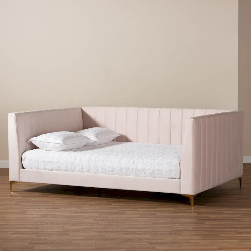Oksana Light Pink Velvet and Gold Finished Daybed