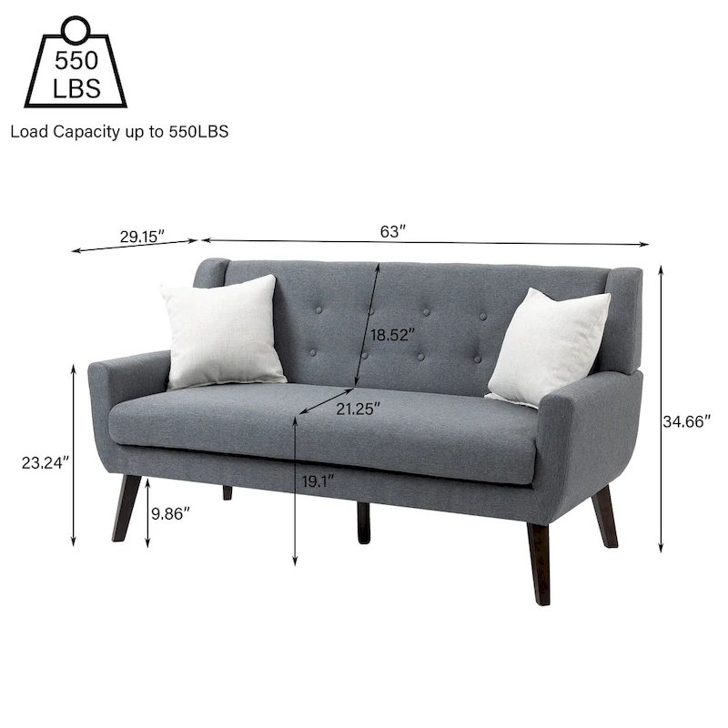 Linen Modern Tufted Loveseat Upholstered Sofa
