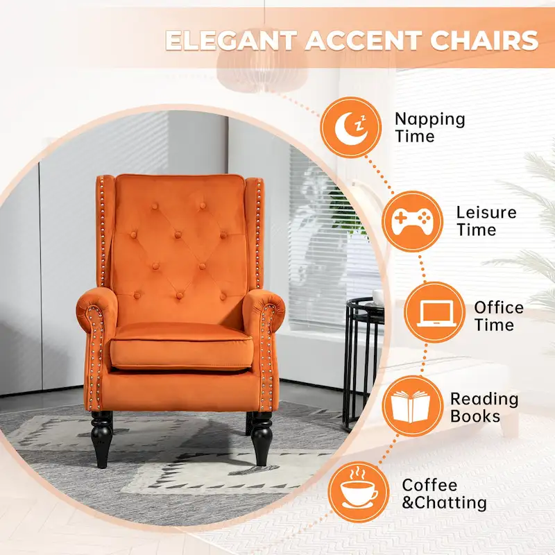 Mid-Century Velvet/Leather Upholstered Tufted Wood Frame Armchair