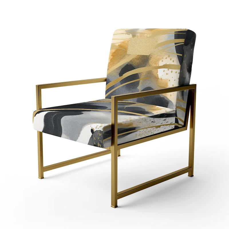 Designart Pastel Abstract With Blue Black & Gold Spots III Upholstered Fractals Accent Chair and Modern Arm Chair