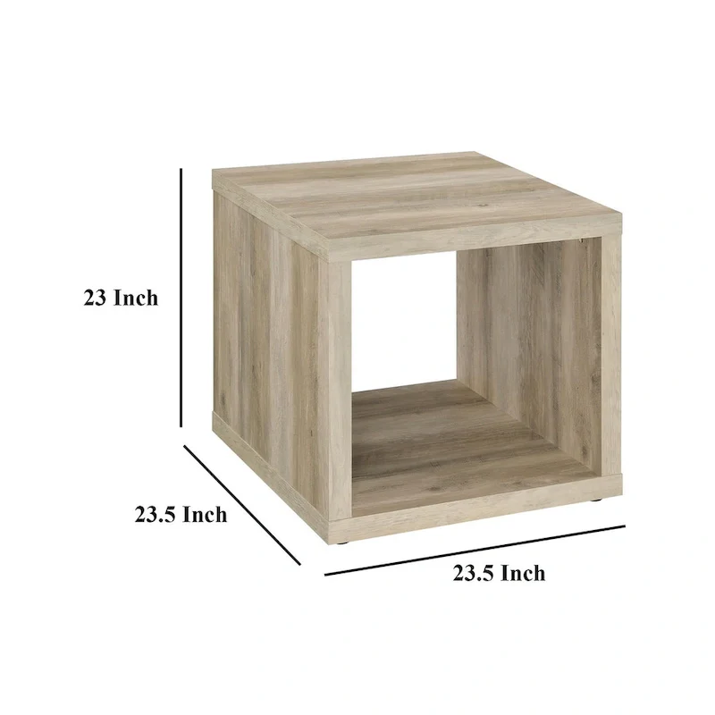 Rizz Side End Table, Square Cube Design Shelf, 23 Inch Light Brown