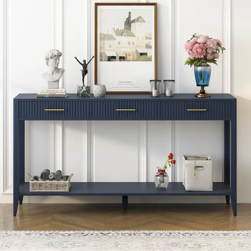 High-Quality Entryway Console Table with Vertical Stripe Drawers, Long Legs