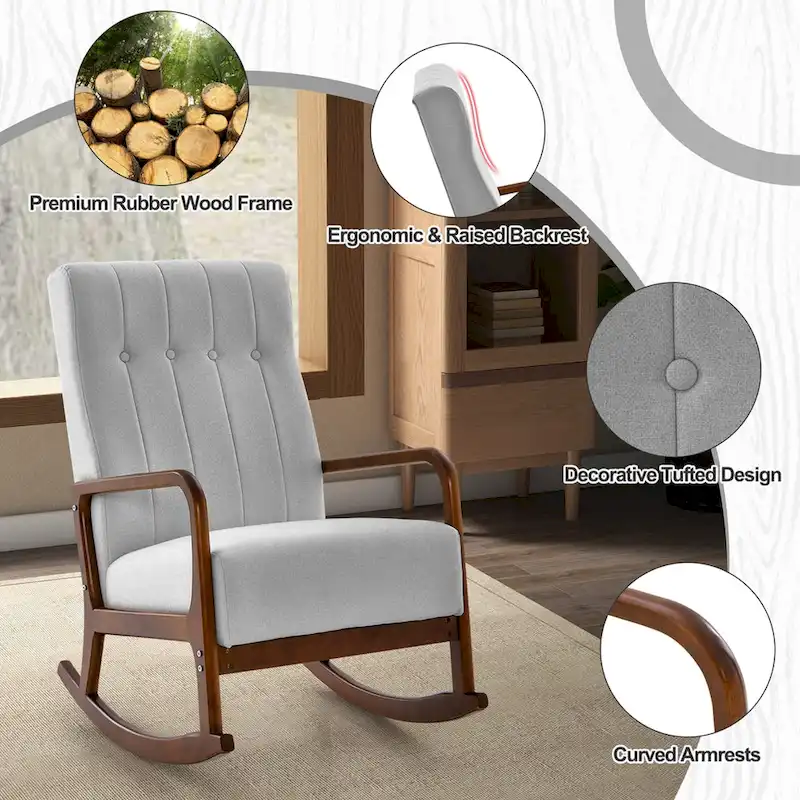 Costway Rocking Chair with Ottoman Upholstered Fabric Glider Rocker - See Details