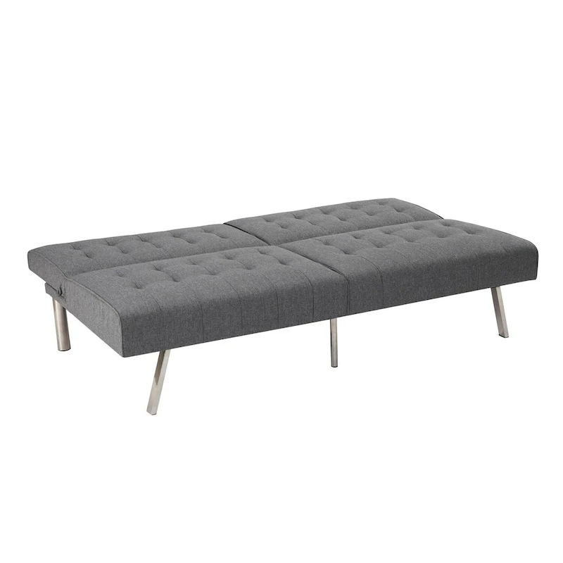 Tufted Mid-Century Modern Split Back Futon Sofa Couch Bed with Chrome Legs