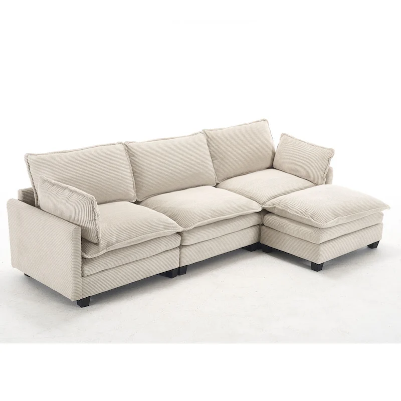 102 Velvet U-Shaped Sectional Sofa with Ottoman & Lumbar Pillows