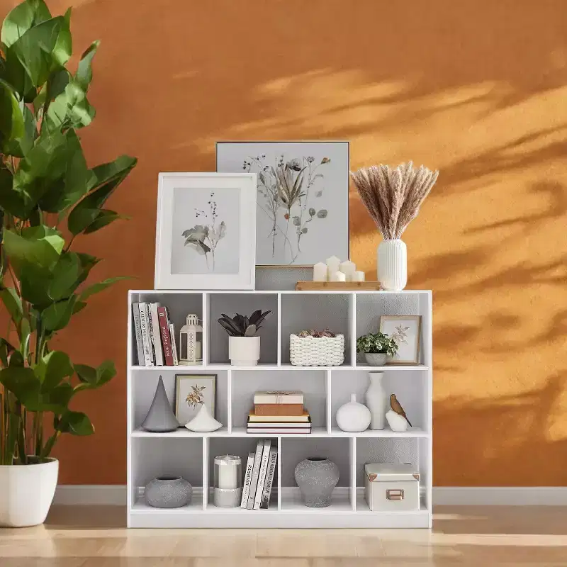 Cube Bookcase, Freestanding Storage Unit with 11 Open Compartments