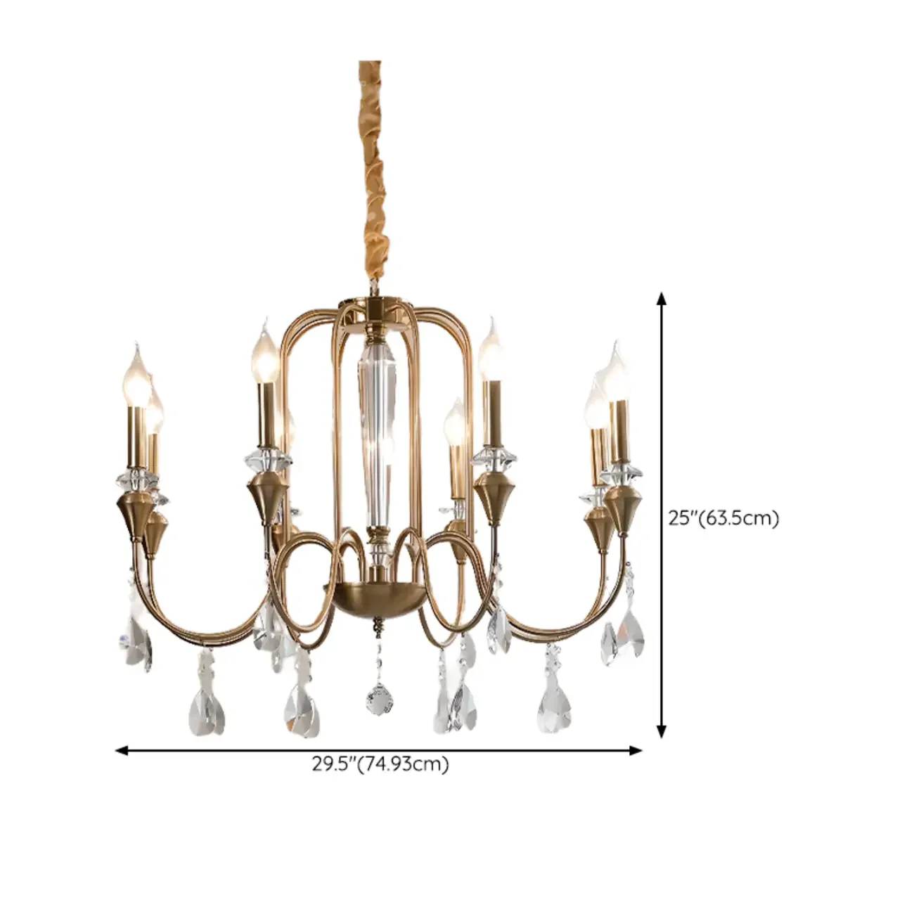 Mid-Century Modern Metallic Alloy Candle Chandelier with Crystal