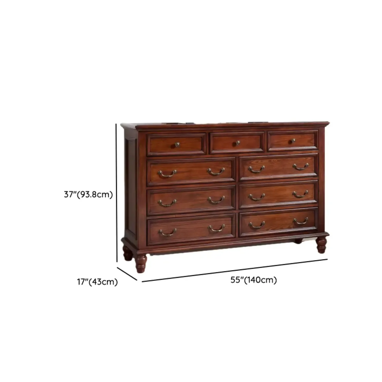 Traditional Brown Bronze Handle Wood 7-Drawer Dresser
