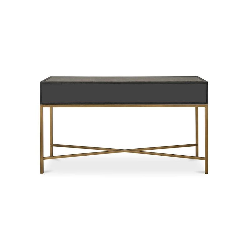 Macari Miki Art Deco Solid Wood AndVegan Leather Shagreen With Brass Accents Console Table - 59W x 16D x 32.3H