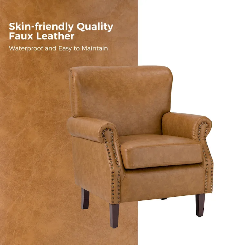 Vegan Transitional Armchair with Rolled Arms Set of 2