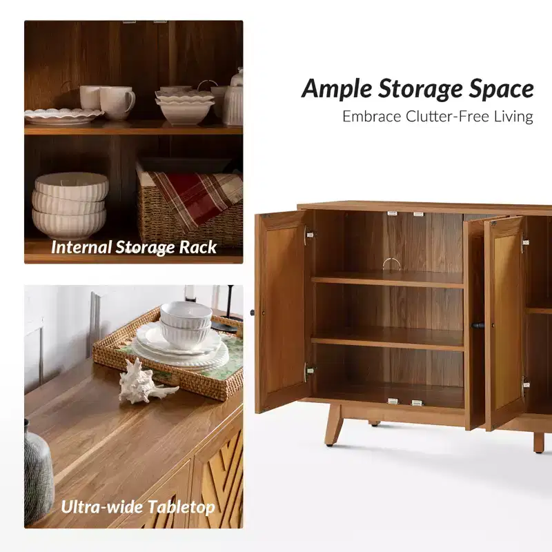 Adolf 57Wide Mid-century Chevron-patterned Sideboard with Adjustable Shelves|HULALA HOME