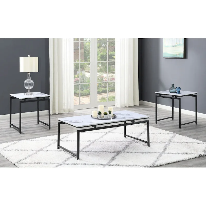 Clark 3-piece Faux Marble Top Coffee Table Set White Faux Marble