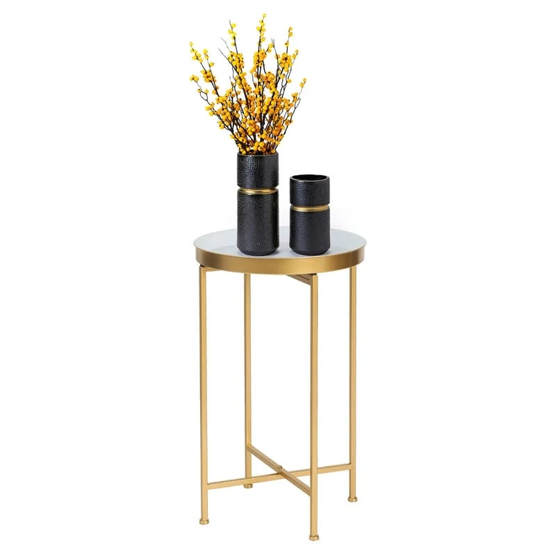 Round End Table Gold Metal Side Nightstand Accent Coffee Tables - 15(D)x 15(W)x 25.7(H)