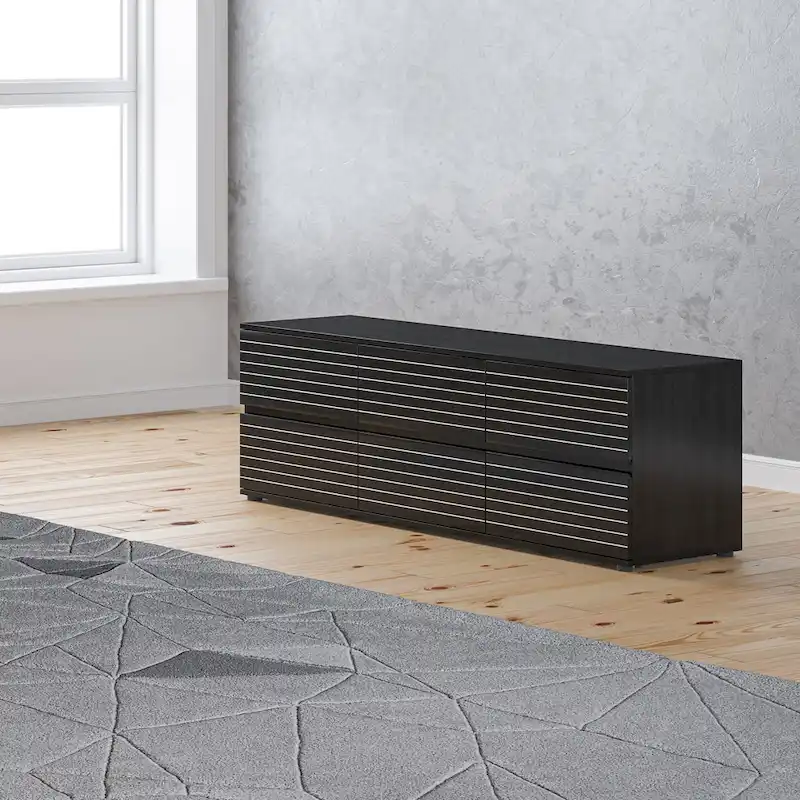 Low Profile Dresser/TV Stand - Black & White, 6 Drawers, 63W x 19.7H, Multi-Functional